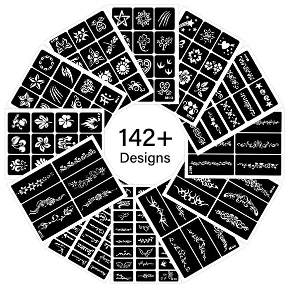 Plantillas para tatuajes temporales RAZET, 12 hojas, 142 plantillas