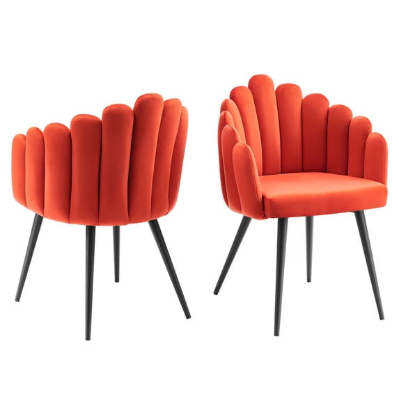 Side Dining Chair, Set of 2, Orange Black, Velvet, Modern Contemporary, Kitchen Room Cafe Bistro Restaurant Hospitality