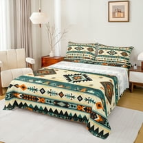 Manfei Hippie Aztec Teens Full Size Sheets, Western Bohemian Abstract Bed Sheets, Tribal Hippie Style Sheet Sets, Microfiber Bedroom Decor, 4 Pieces