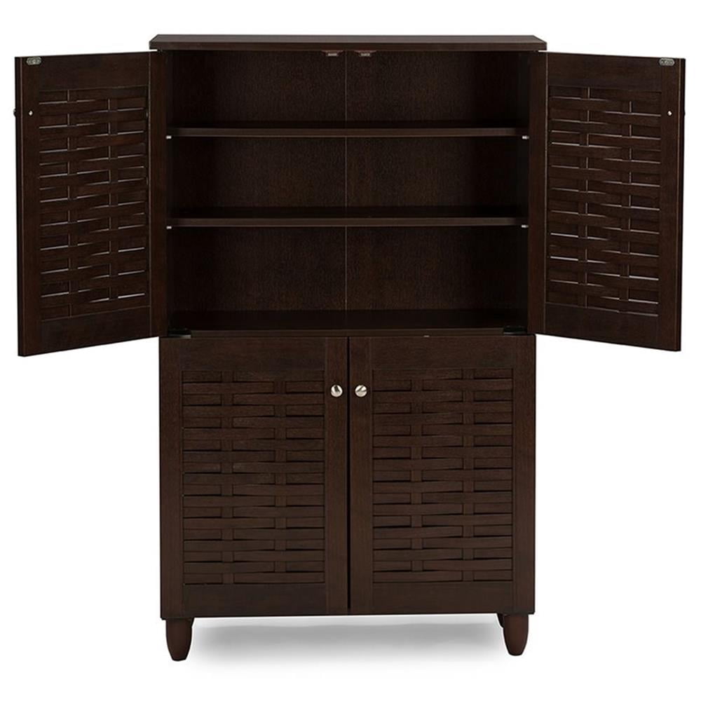 Baxton Studio Winda Modern and Contemporary 4-Door Dark Brown Wooden Entryway Shoes Storage Cabinet