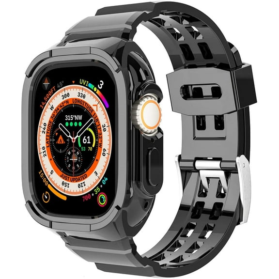Sherry for Apple Watch Ultra Band,Rugged Case with Sport Band Protective Cover Bumper for Apple Watch Series 8 Ultra 49mm for Men Women Black