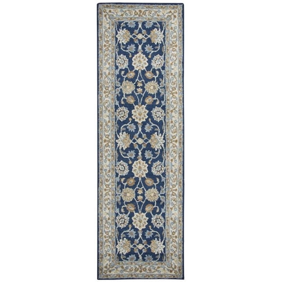 Alora Decor Crypt 2'6" x 8' Border Blue/Ivory Hand-Tufted Area Rug