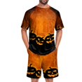 thumbnail image 2 of Mens Pajama Set Halloween Orange Pumpkin Soft Comfy Short Sleeve Pjs Lounge Set with Pockets, 2 of 7