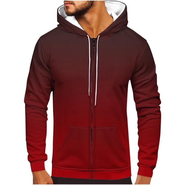 Sudadera con capucha para hombre, informal, a la moda, con cremallera, estampado degradado, manga larga, sudadera con capucha, blusa de poliéster para hombre