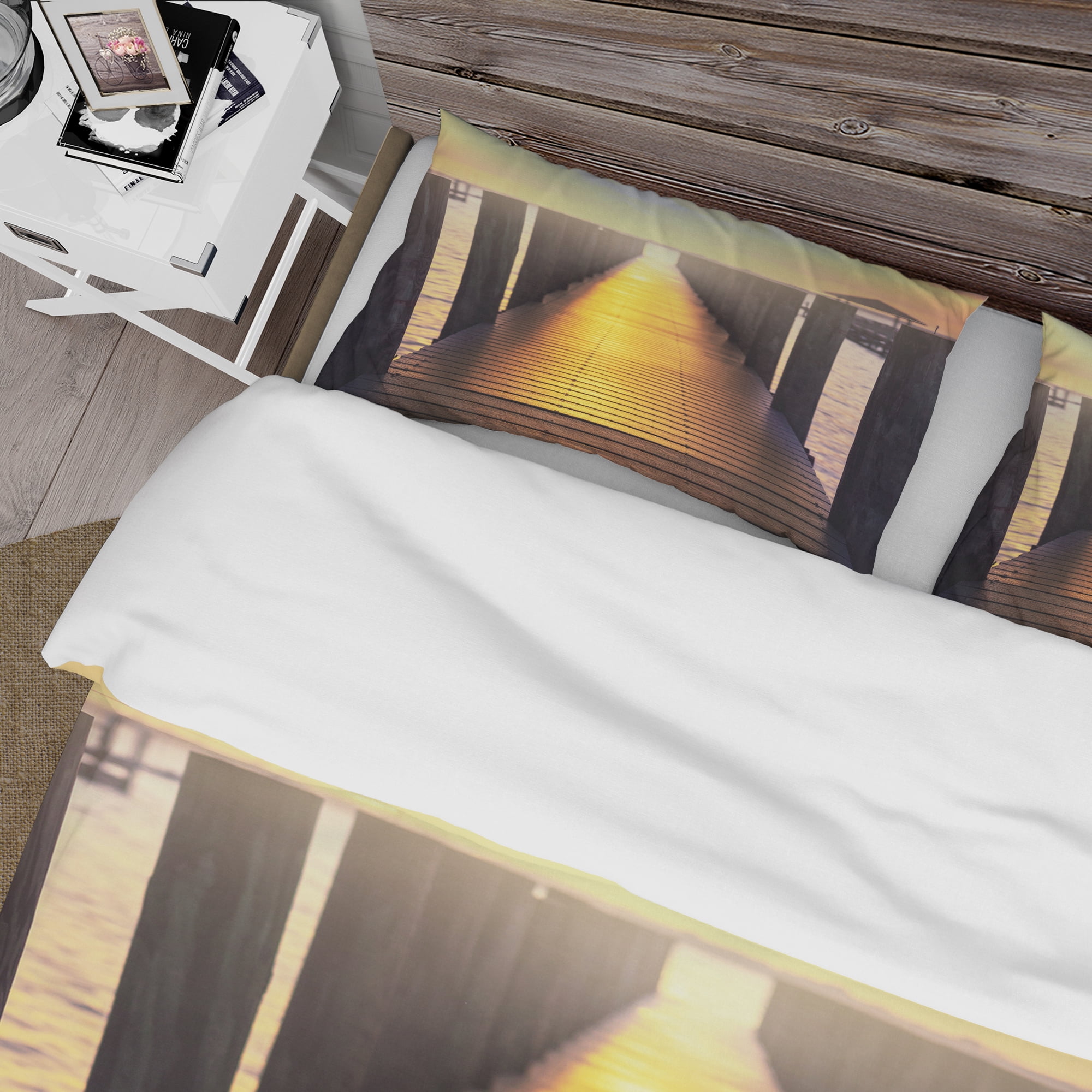 Designart 'Sea Bridge with Sunset Reflection' Seashore Duvet Cover Set