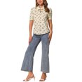 thumbnail image 2 of BLUSA CHIC para Mujeres con Cuello Caído, Cuello Abierto, Manga Abullonada, Camisa de Chifón L Color Albaricoque Blanco, 2 of 5