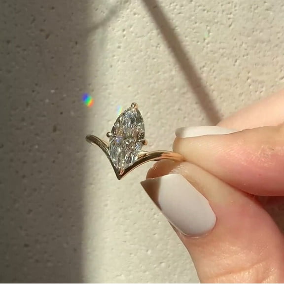 2Ct Marquise Cut Moissanite Unique Engagement Ring In Solid 14K Yellow Gold Plated