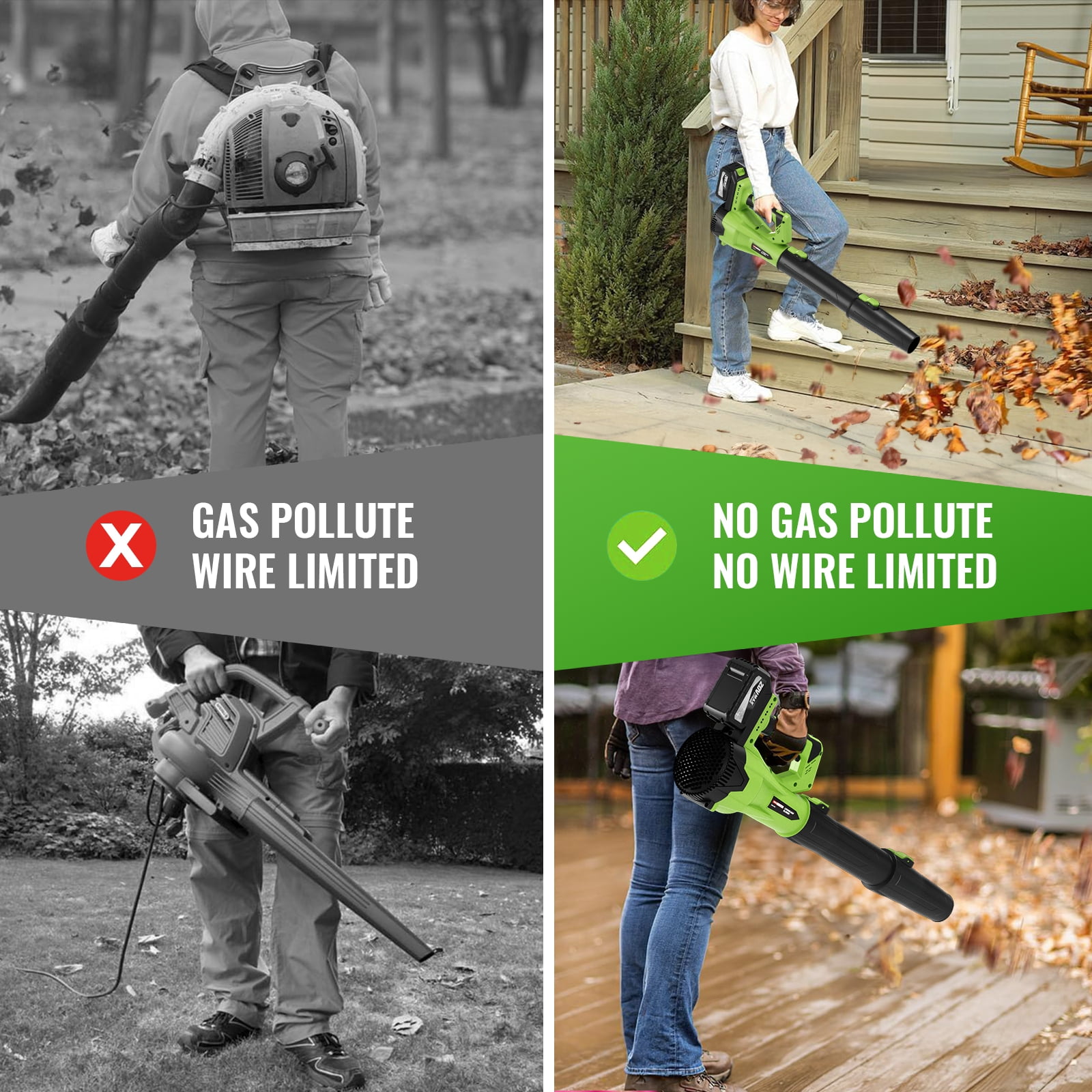 Green adjustable speed Cordless Leaf Blower