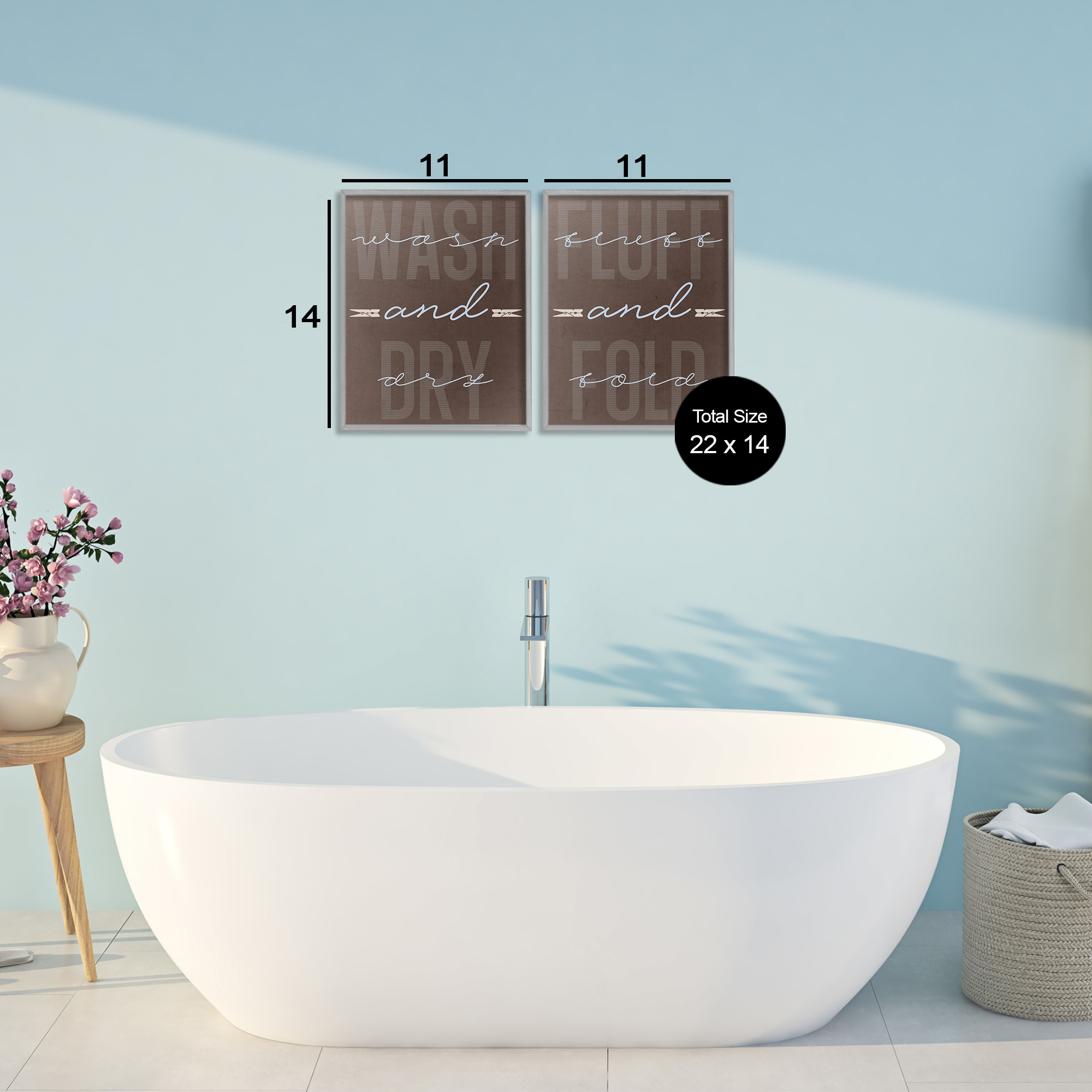Laundry Words in Brown 2 Piece Gray Framed Giclee Art Set, design by Marcus Prime