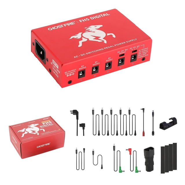 Fuente de Alimentación Ghost FIRE Negra Digital con Protección de Cortocircuito para Pedal