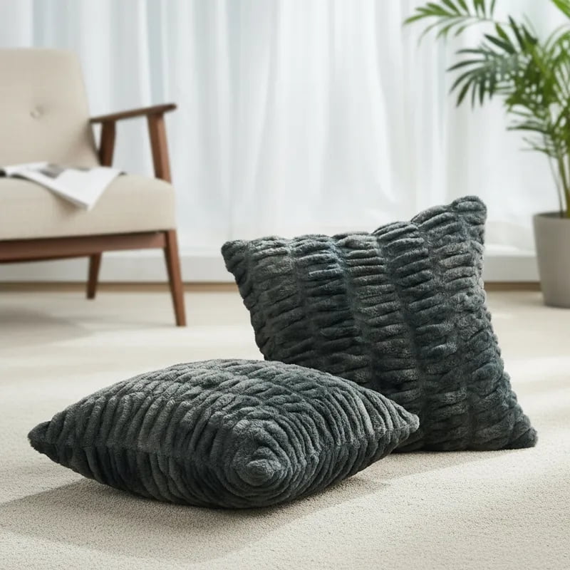 Home Soft Things Shar Pei Faux Fur Decorative Throw Pillow Covers, Soft Velvety Pillow Cases Cushion Covers, No Pillow Insert, Set of 2, Meteorite, 20" x 20"