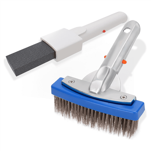Pool Pumice Stone and 5 Inch Stainless Steel Pool Brush Kit to Reomve Erase Rust Stain Spot in Concrete Plaster Pool Spa