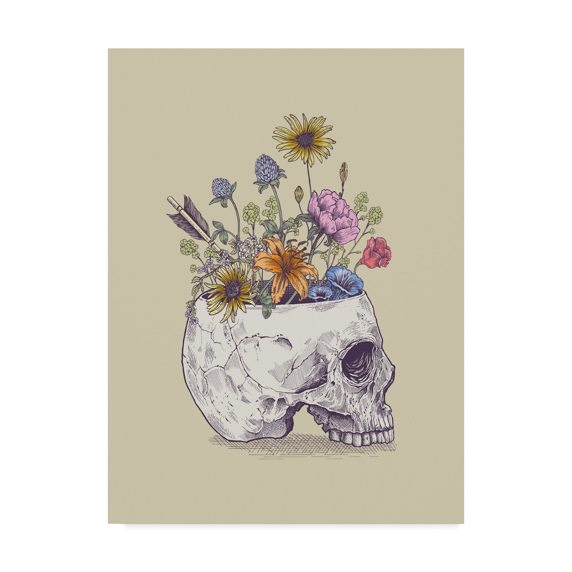 Trademark Fine Art 'Half Skull Flowers' Canvas Art by Rachel Caldwell