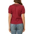 thumbnail image 4 of INSPIRE CHIC Women's Floral Puff Sleeves Pleated Collar Button Down Shirt S Burgundy, 4 of 8
