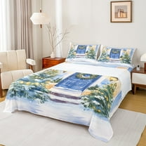 jejeloiu Chic Christmas Tree Twin Sheet Sets,Marry Xmas Twin Fitted Sheet,Happy New Year Flat Sheet For Girls Boys,Microfiber Bedroom Decor,3pcs