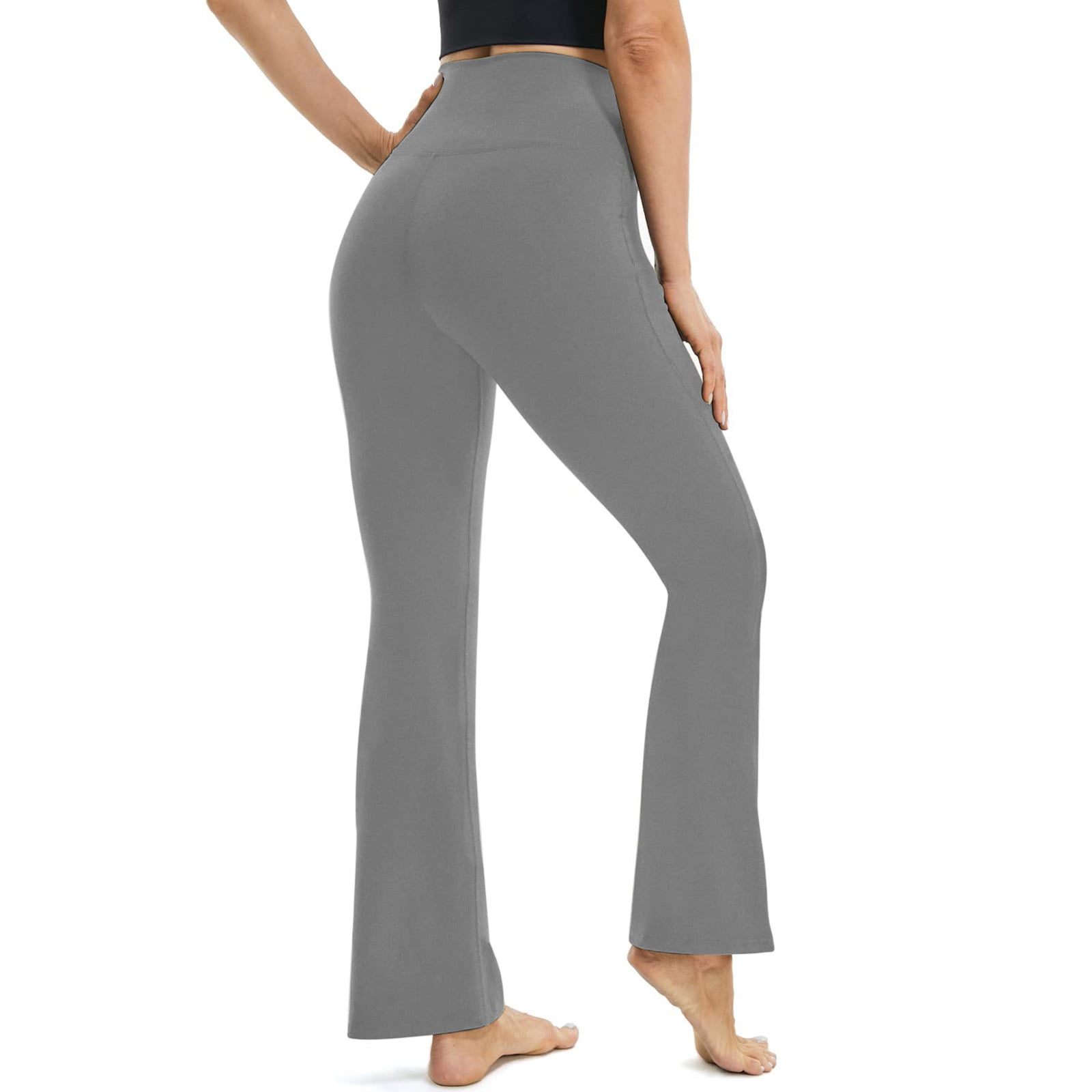 Hfyihgf Women's Bootcut Yoga Pants with Pockets V Crossover High Waisted  Wide Leg Workout Flare Pants Leggings Work Dress Pants(Gray,M) 
