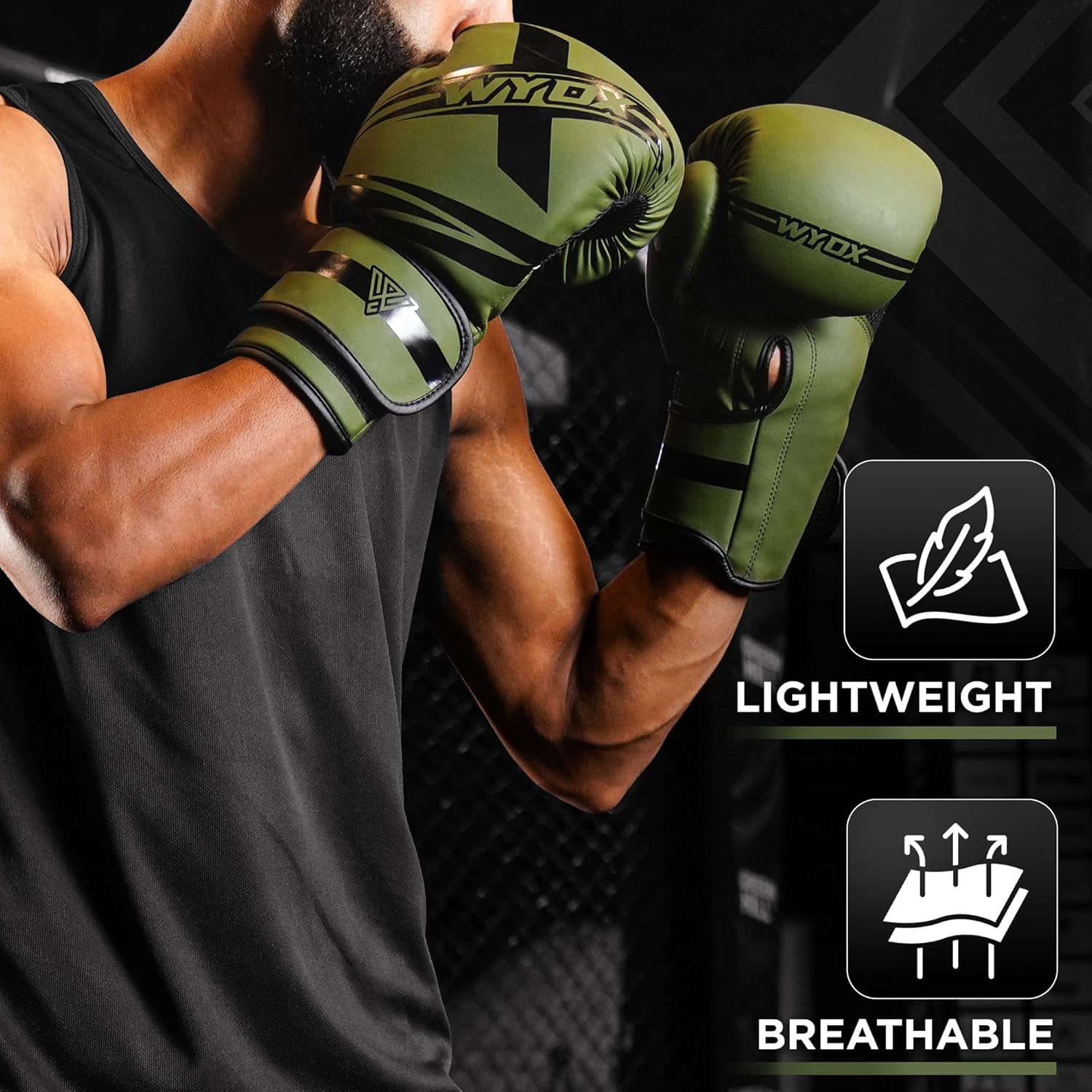 WYOX Boxing Gloves 12oz Adult Army Green – Men & Women | Workout, Punching, Pro Training, MMA, Kickboxing, Muay Thai, Heavy Bag