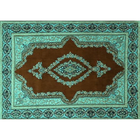 Ahgly Company Machine Washable Indoor Rectangle Persian Turquoise Blue Traditional Area Rugs, 5' x 7'