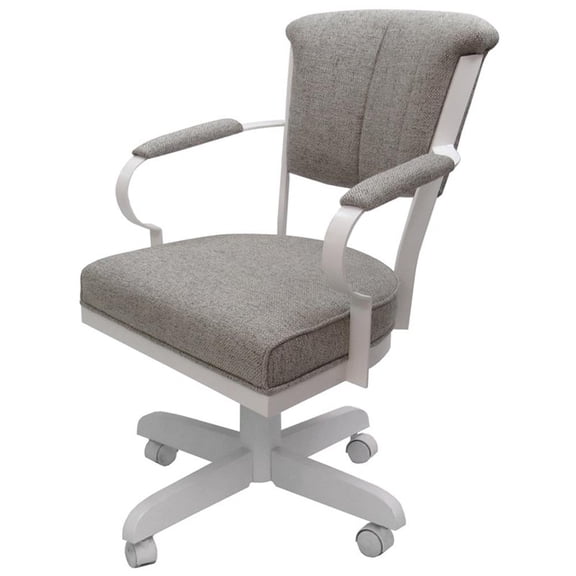 Miami Swivel Dining Caster Chair Wood Arms and Base - Ash Fabric - White Metal
