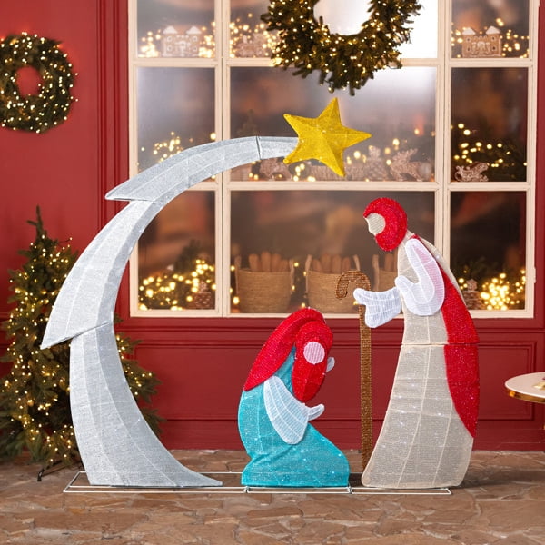 Alvantor 3.7 ft Lighted Outdoor Nativity Scene Christmas Decoration with 170 White LED Lights and Ground Stakes