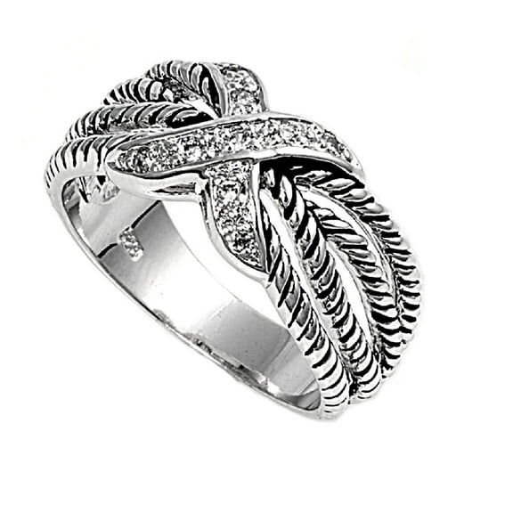 X Knot Braided Cubic Zirconia Ring Sterling Silver 925 Size 6