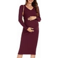thumbnail image 1 of WANTROY Robe de Maternité à Manches Longues, Col en V, Tricot Extensible, Robe Chandail, Vêtements de Grossesse pour Séance Photo et Shower de Bébé, 1 of 6