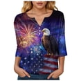 thumbnail image 6 of vigerkar 4th of July Shirts for Women Henley V Neck Button 3/4 Sleeve Tops Independence Day American Flag Patriotic T Shirts (Dark Blue, L), 6 of 8