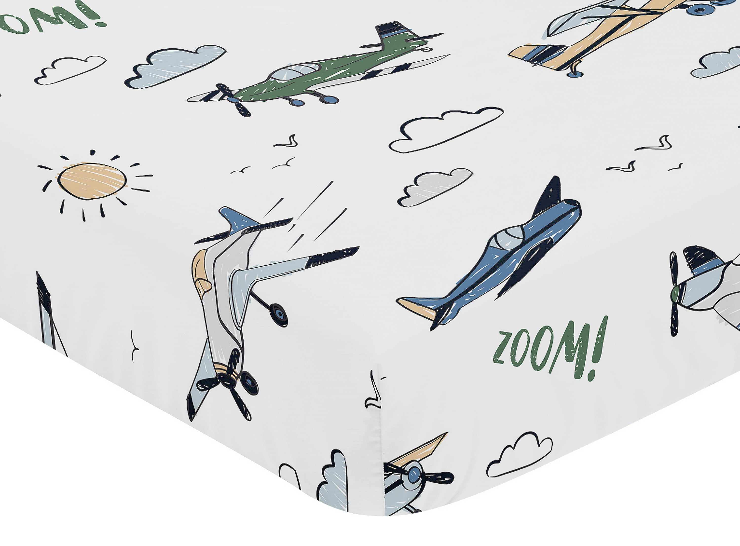 Sweet Jojo Designs Airplane Green and Blue Boy Fitted Crib Sheet