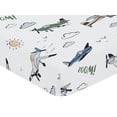 thumbnail image 3 of Sweet Jojo Designs Airplane Green and Blue Boy Fitted Crib Sheet, 3 of 6