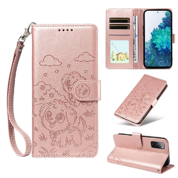 Funda Cartera GANGXUN con Diseño de Perrito en Relieve para Samsung Galaxy S20 FE , Protección 360° con Ranuras y Correa Desmontable