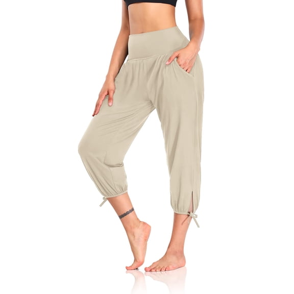 DIBAOLONG Womens Yoga Pants Capri Loose Workout Sweatpants Comfy Lounge Joggers with Pockets Apricot XL