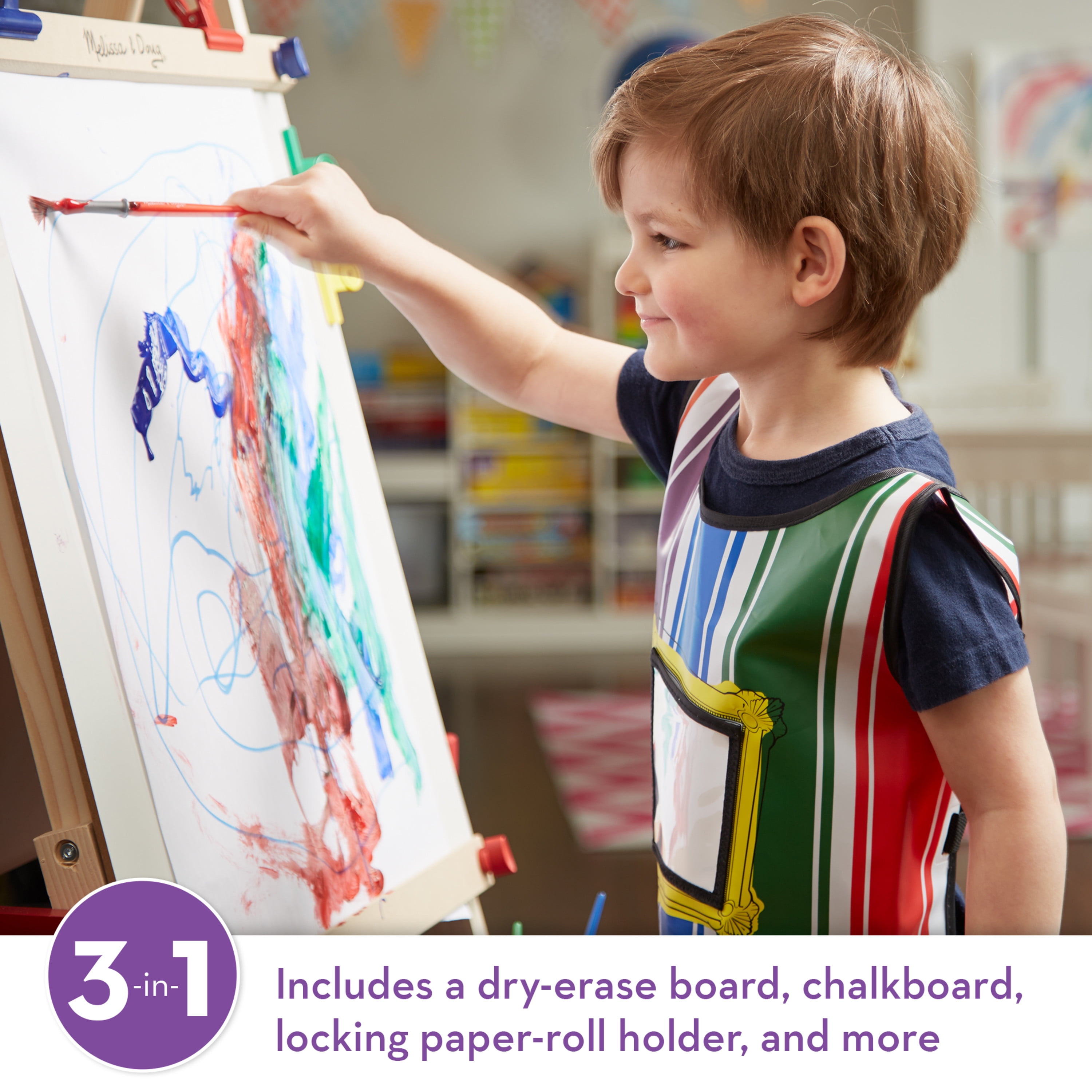 Melissa and Doug Deluxe Standing Easel, for painting, coloring, lettering  and more, Includes a dry-erase board, a chalkbo…