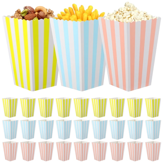 60 Pcs Popcorn Boxes Colorful Striped Snack Boxes Candy Containers for Home Theater Party Carnival