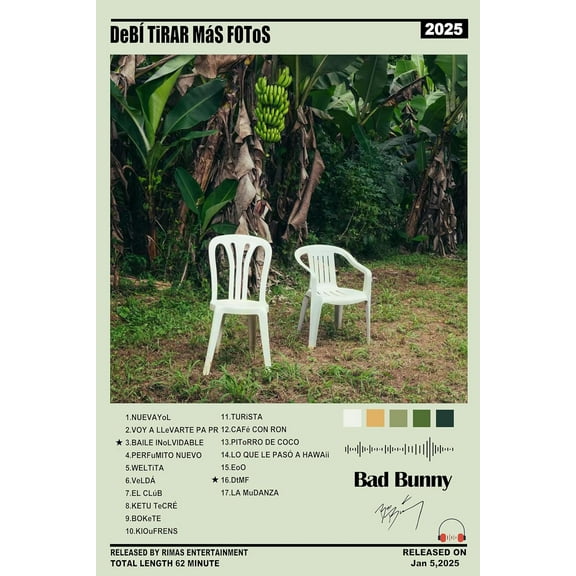 Metal Tin Sign - Bad Bunny Poster Latin Music Poster Art Decor Painting Aesthetic Wall Art Canvas for Bedroom Decor 12x8inch