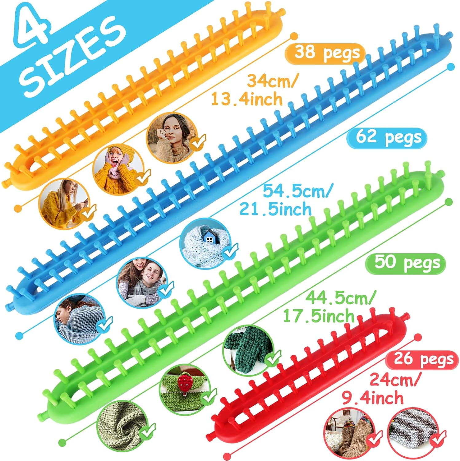 Long Knitting Loom Set with Instructions-Scarf Hat Blanket Loom Knitting Kit-Rectangular Knitting Looms for Beginners Kids Adults-Shawl Sweater Sock Knitting Looms for Crocheting
