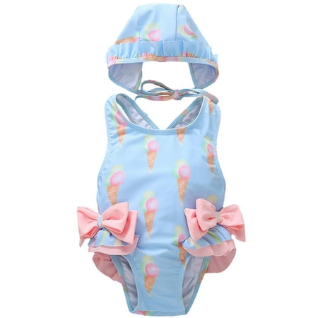

Rovga Swimsuit For Girls Toddler Baby Onepiece Cartoon Swimsuit Sport Bikini Set Bowknot Swimwear Bathing Hat Suit