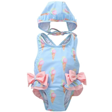 Toimothcn Girl s Bathing Suit Sleeveless Casual Ice Cream Printed 2 Peice Bikini Set Quickly Dry Cover Up Swimwear 6-7 Years
