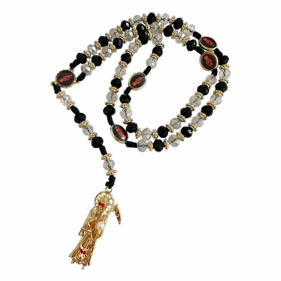 Collar de abalorios con rosarios de Santa Muerte de Bovemee, bendición