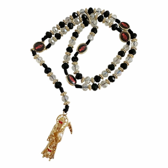 Collar de abalorios con rosarios de Santa Muerte de Bovemee, bendición
