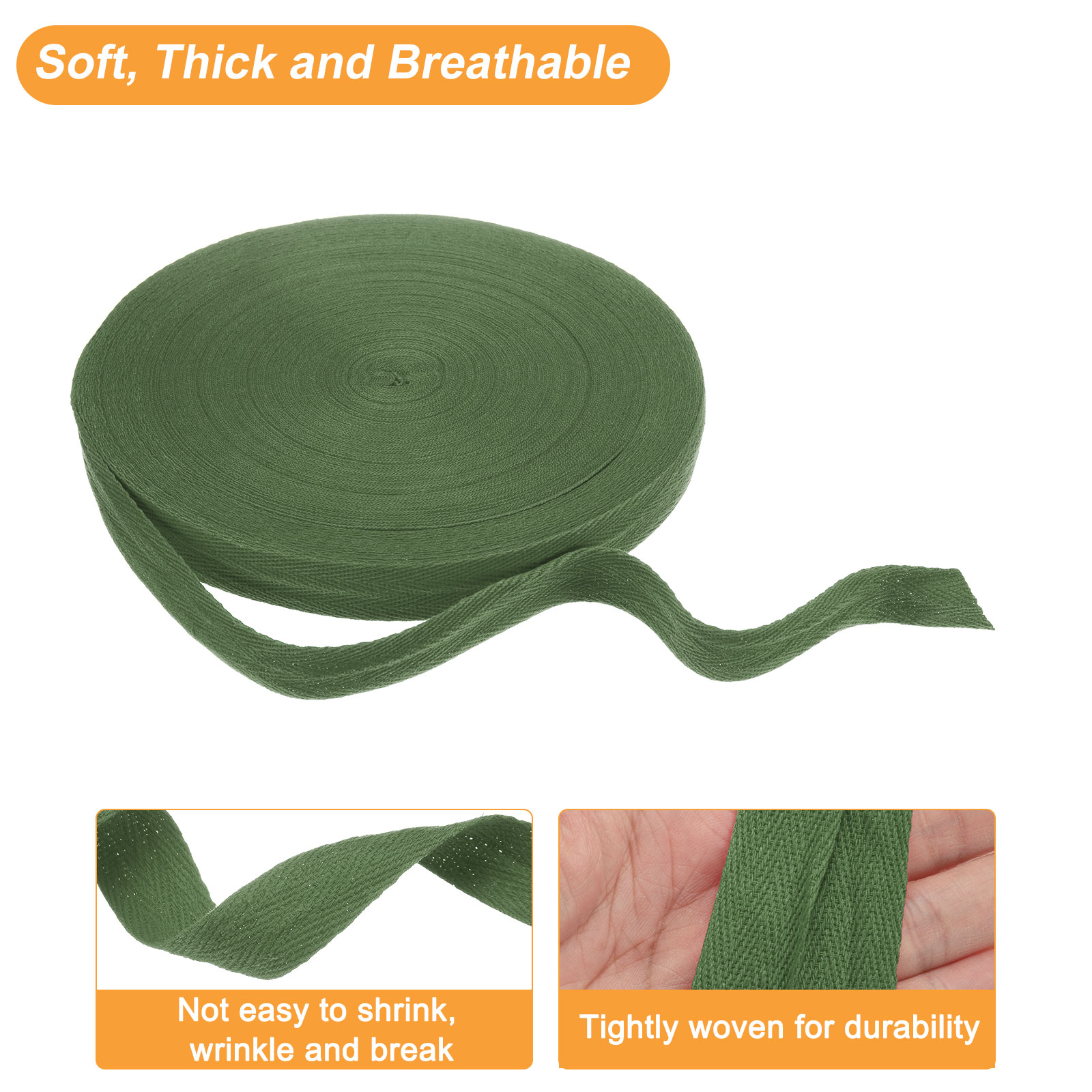 Uxcell Cotton Twill Tape Ribbon 3/4 Inch 50 Yard Herringbone Webbing Tape Roll Bias Binding Tape for DIY Crafts Sewing Gift Wrapping, Olive Green