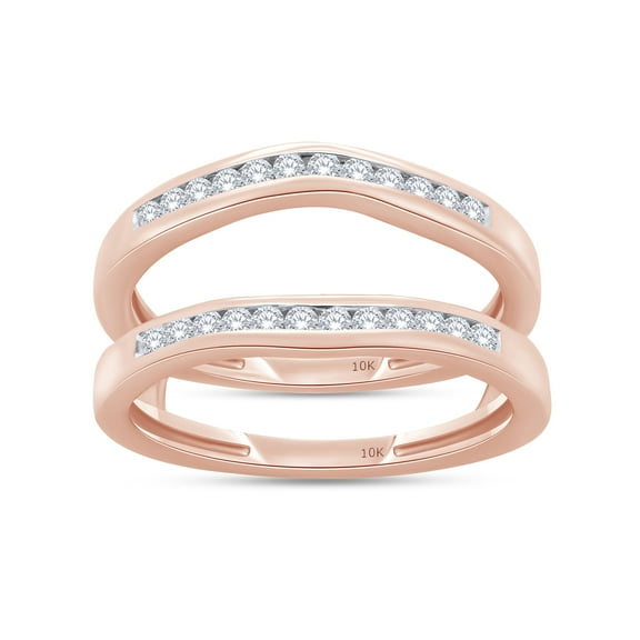 Round White Cubic Zirconia Curve Enhancer Guard Ring 10k Rose Gold Ring Size - 9.5