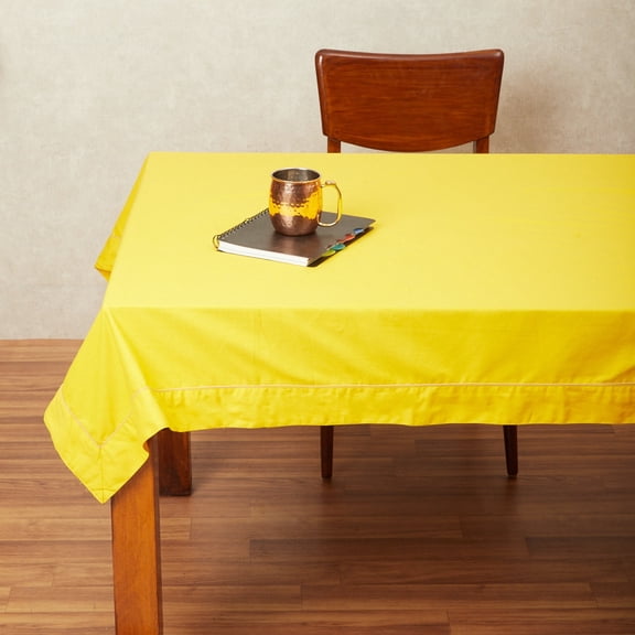 Rangeene Home 100% Cotton Solid Color Soft Feel Washable Rectangular Table Cover Cloth; Rectangular 60 X 90; Seats Table for 6; Mustard