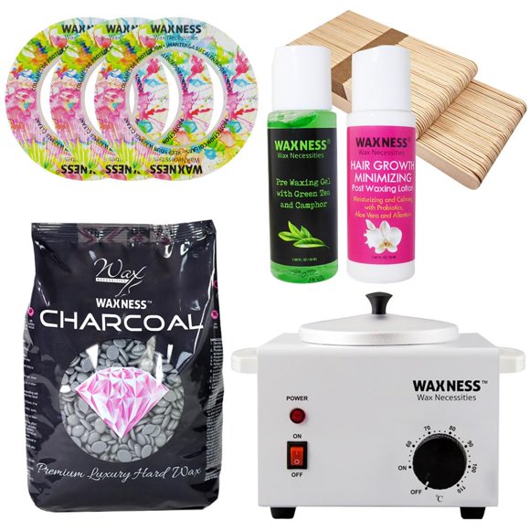 Waxness Kit de depilación con carbón de mezcla de polímeros de lujo premium con bolsa de cera de 1.1 libras