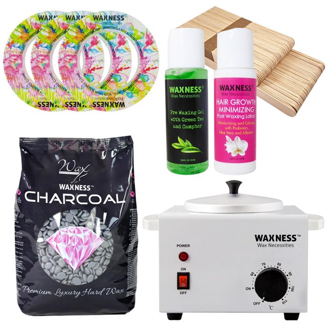 Waxness Kit de depilación con carbón de mezcla de polímeros de lujo premium con bolsa de cera de 1.1 libras