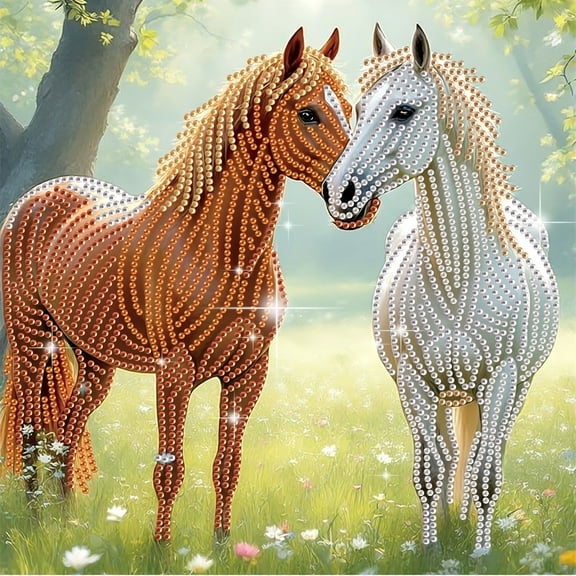 5D DIY Diamond Painting Kit White and Yellow Horse Special Diamond Shapes Handmade Artwork Suitable for Beginners and Adults For Home Wall Decor and Holiday Gifts