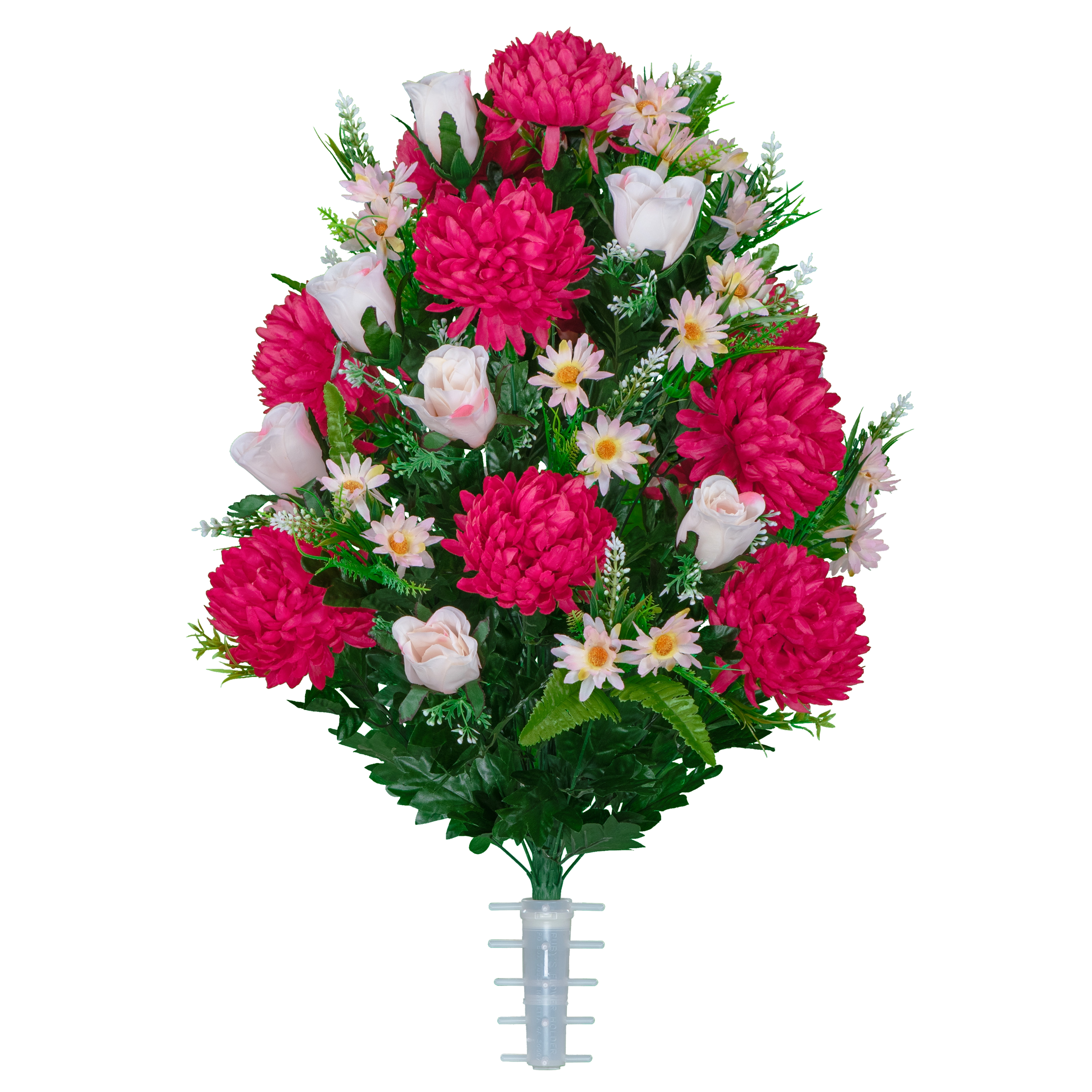 Sympathy Silks Artificial Cemetery Flowers Beauty Mums and Pink Roses Bouquet with Vase