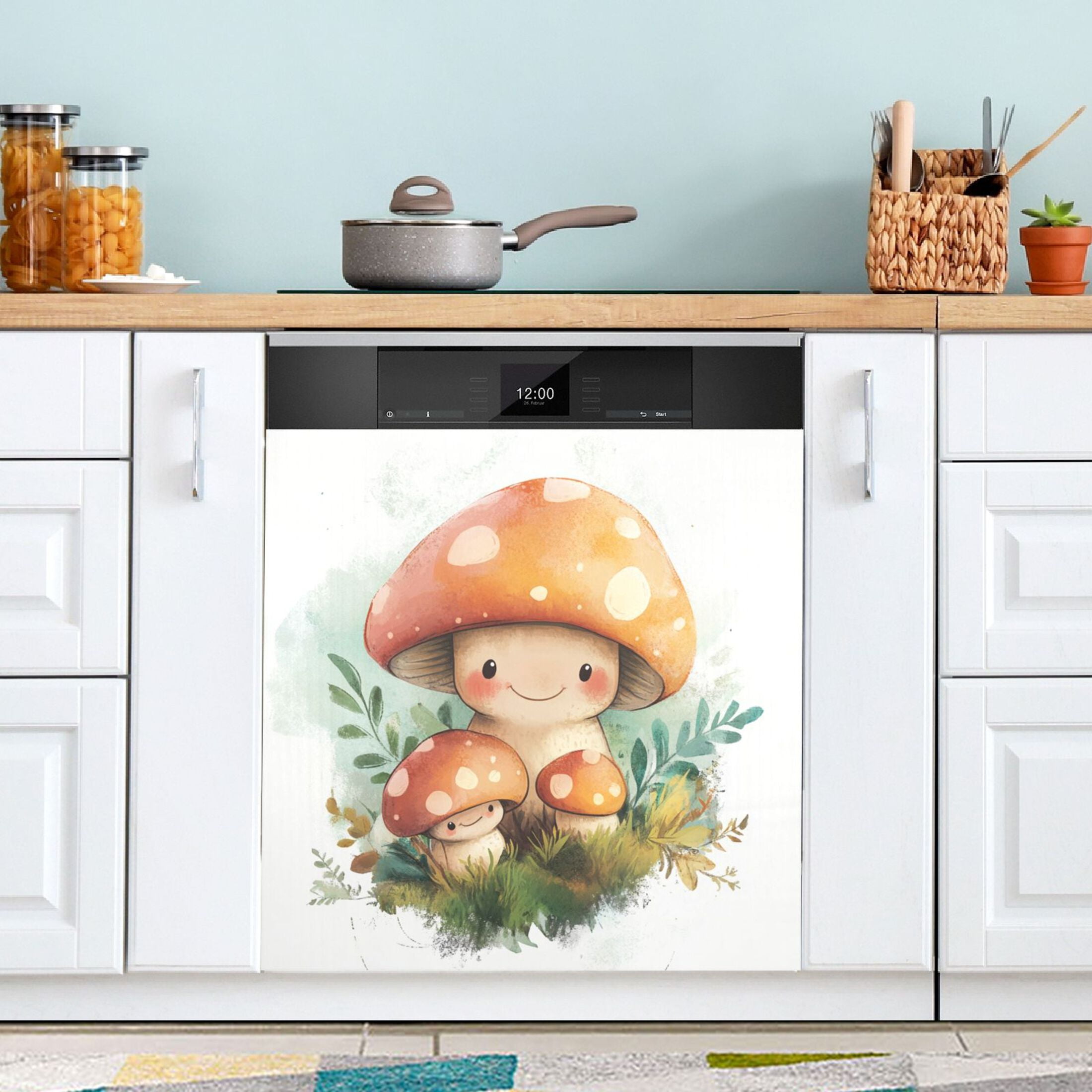 Dishwasher Magnetic Sticker 23x26 Inch Refrigerator Magnetic Sticker Washing Machine Magnetic Sticker Kitchen Panel Magnetic Sticker Home Decor Mushroom Man