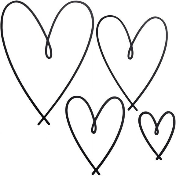 4Pcs 4 Sizes Metal Heart Wall Art Minimalist Black Steel Love Sign Hearts Wall Decor Hanging Sculptures Ornament