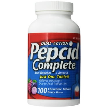 Pepcid Complete Dual Action Acid Reducer and Antacid Berry Flavored Chewable Tablets 100 Count Bottle