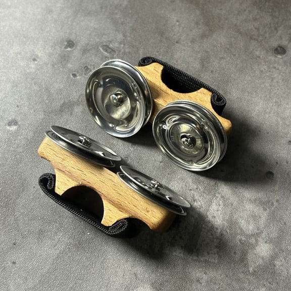 MRLESS Wooden Finger Cymbals With Metal Jingle Bells Portable Tambourine Handheld Percussion Instrument For Kids Adults